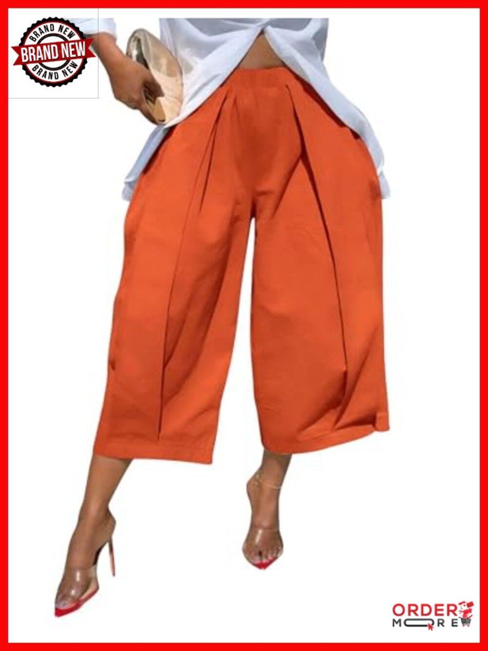 High Waisted Wide Leg Cropped Pants Pleated Ankle Trousers with Pockets